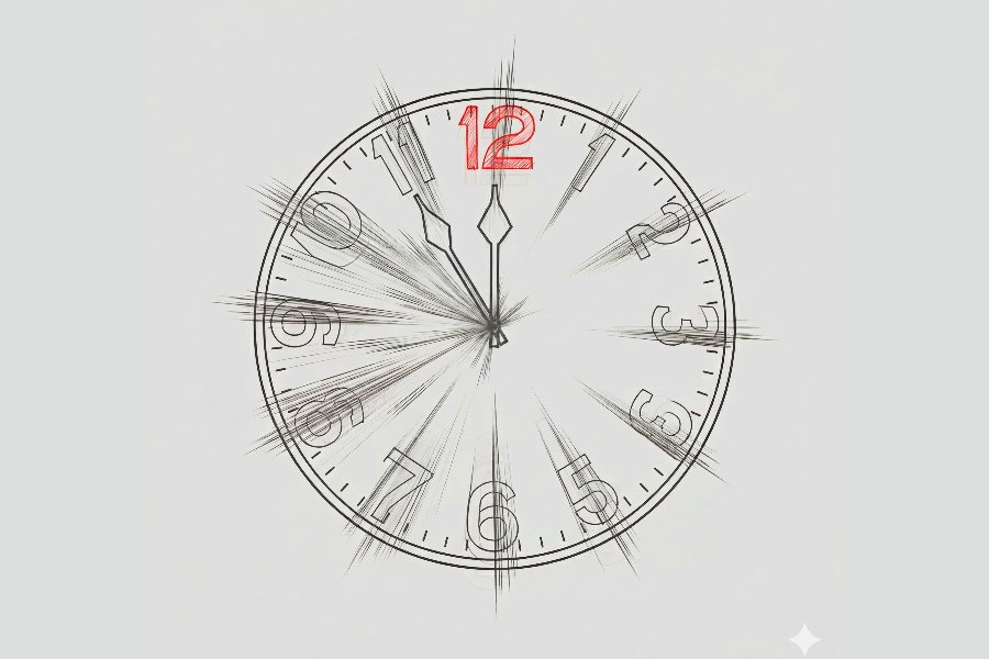Eine Uhr, die 5 vor 12 anzeigt